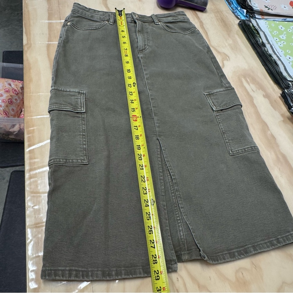 Michael Kors Cargo Style Front Slit Midi Calf Length Skirt Stretch Sz 4 Olive Gr - Picture 13 of 14